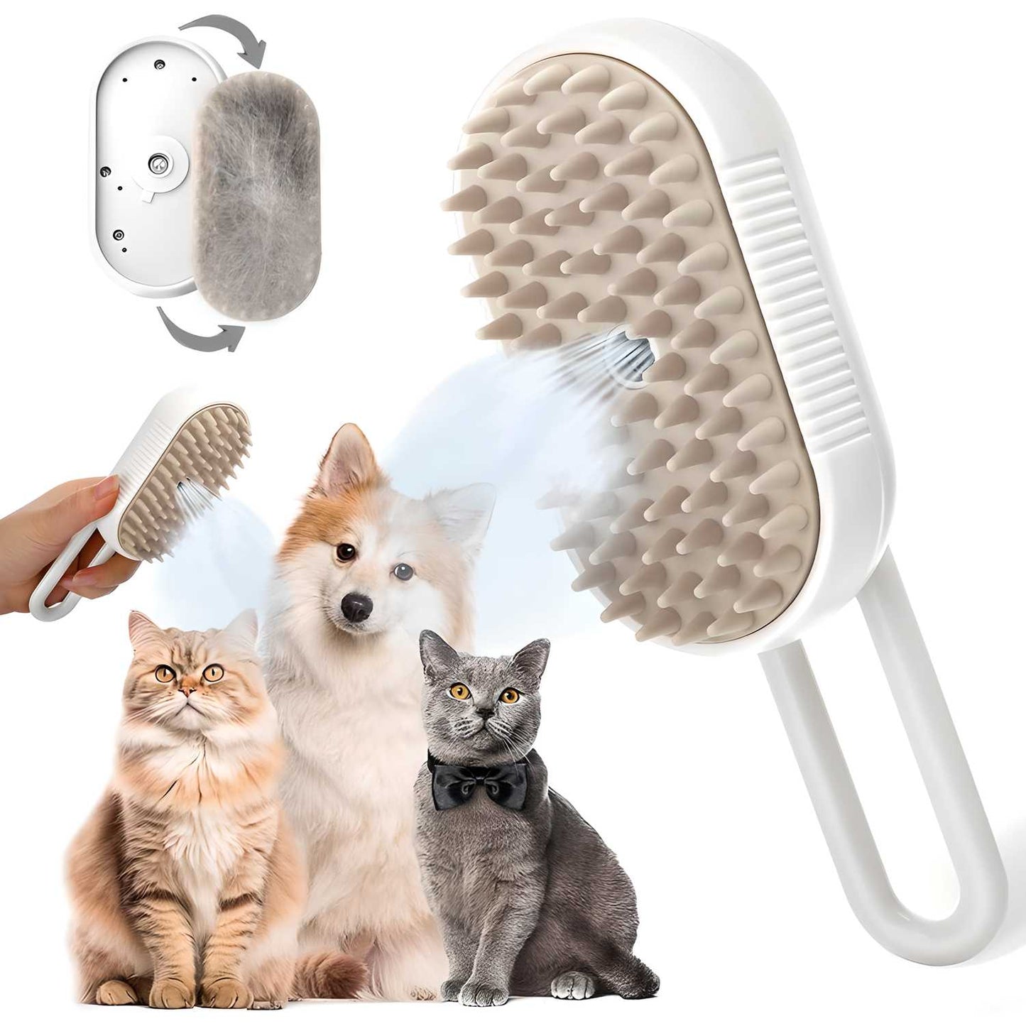 3-in-1 Steam Brush: Remove Fur, Clean Surfaces, and Relax Your Pet – All at Once!