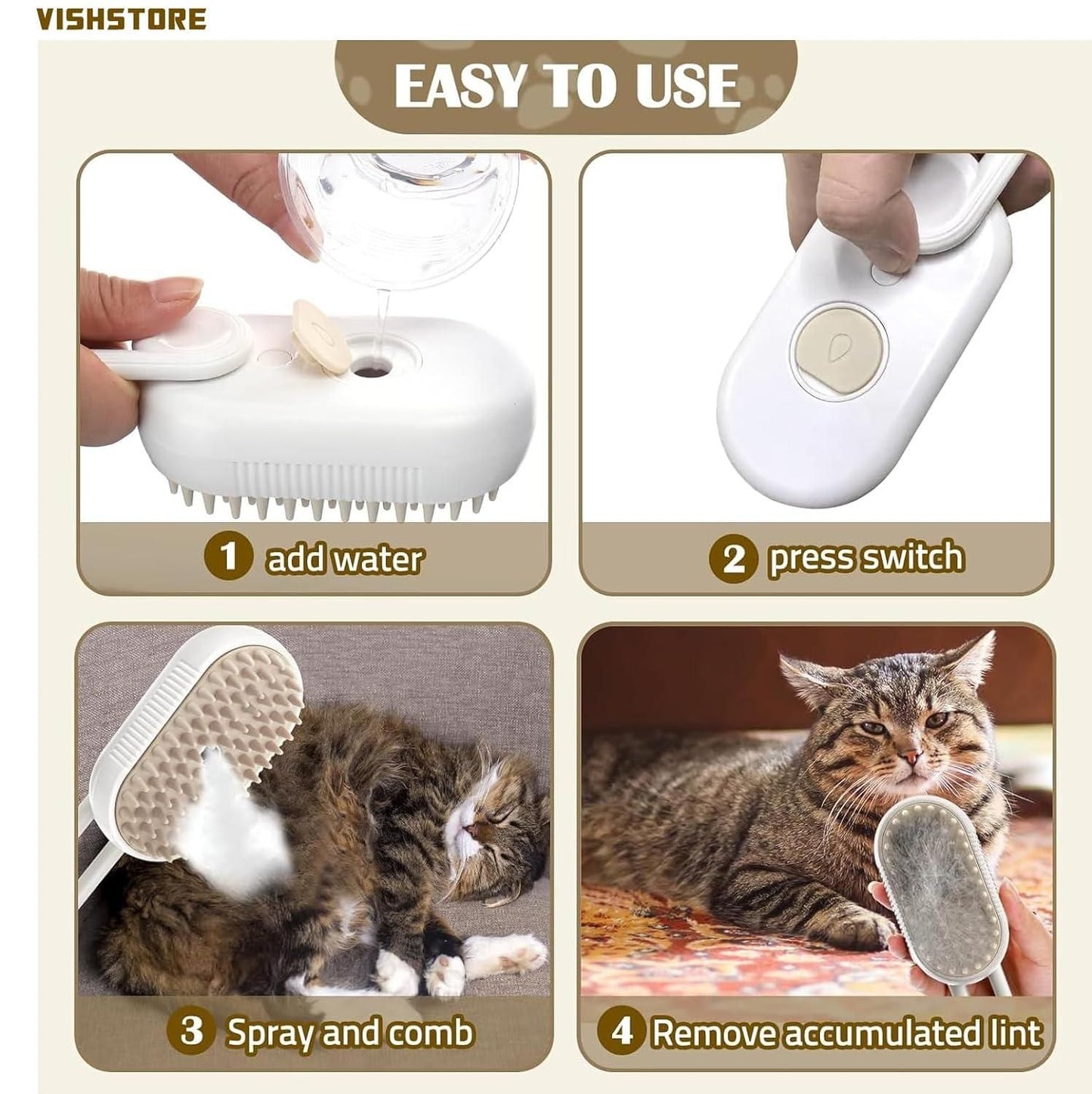 3-in-1 Steam Brush: Remove Fur, Clean Surfaces, and Relax Your Pet – All at Once!