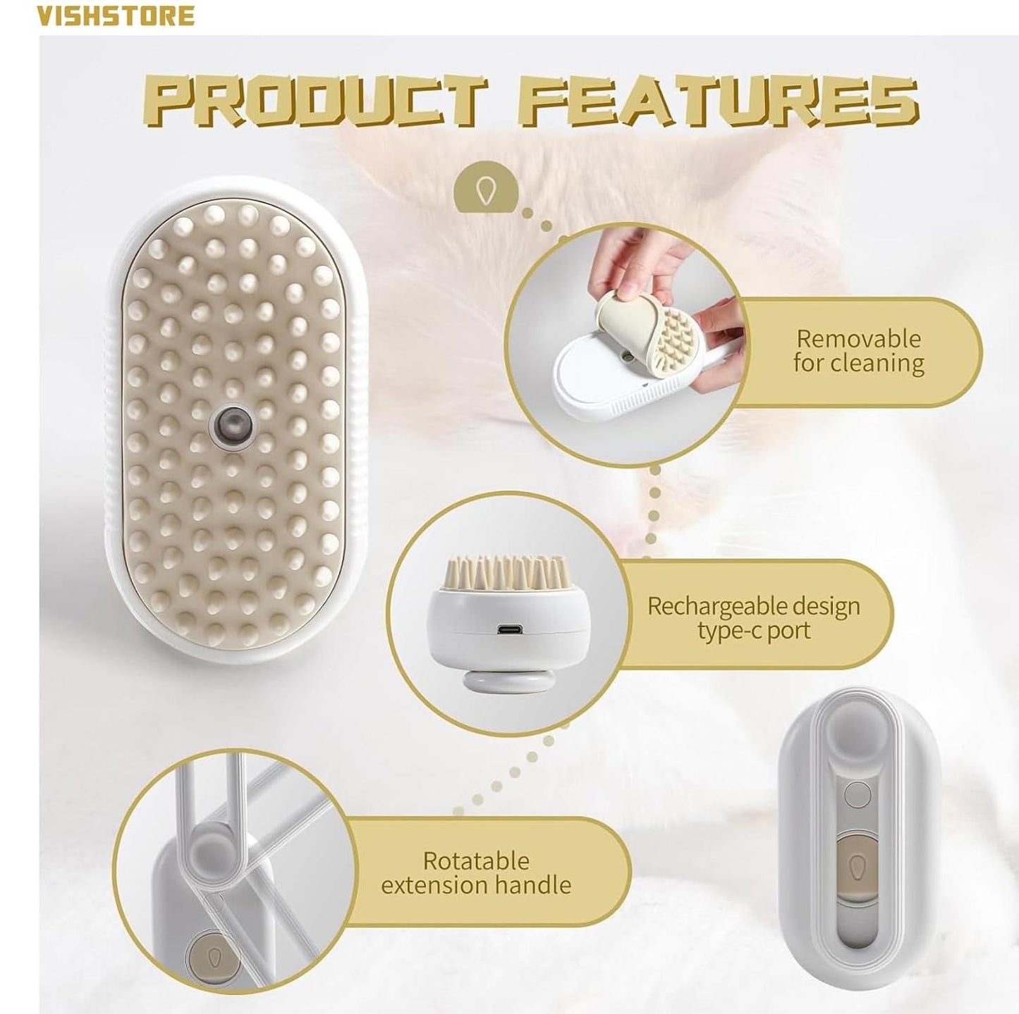 3-in-1 Steam Brush: Remove Fur, Clean Surfaces, and Relax Your Pet – All at Once!